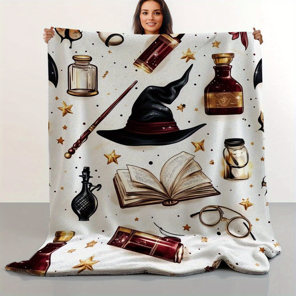Harry Potter Throw Blanket with Wand Owl Potion Design Velvet