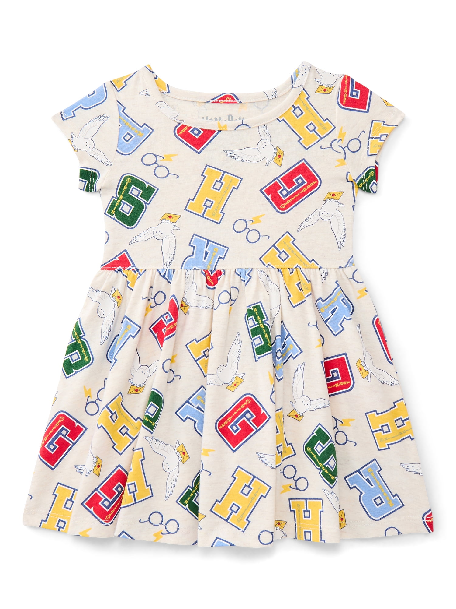 Harry Potter Toddler Girl Allover Print Dress with Short Sleeves, Sizes 12M-5T