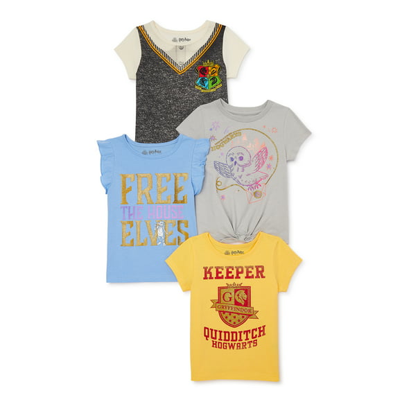 Harry Potter Toddler Girls Fashion T-Shirts with Short Sleeves, 4-Pack, Sizes 2T-5T