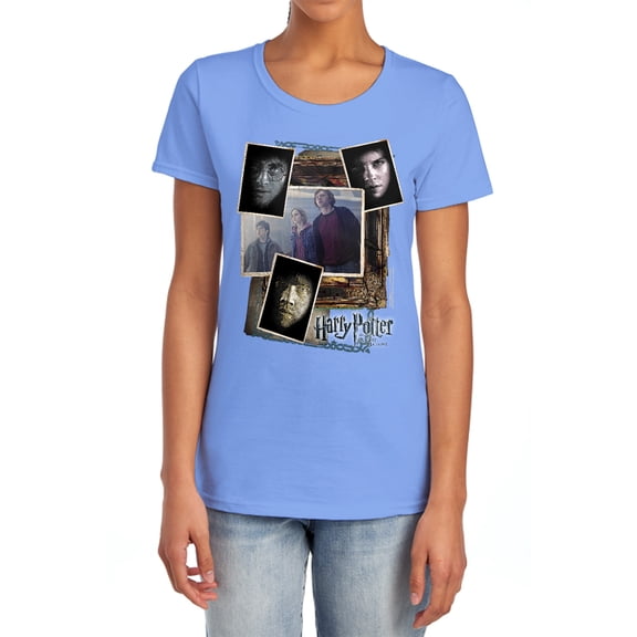 Harry Potter Trio Collage Women's T Shirt, Carolina Blue, Medium