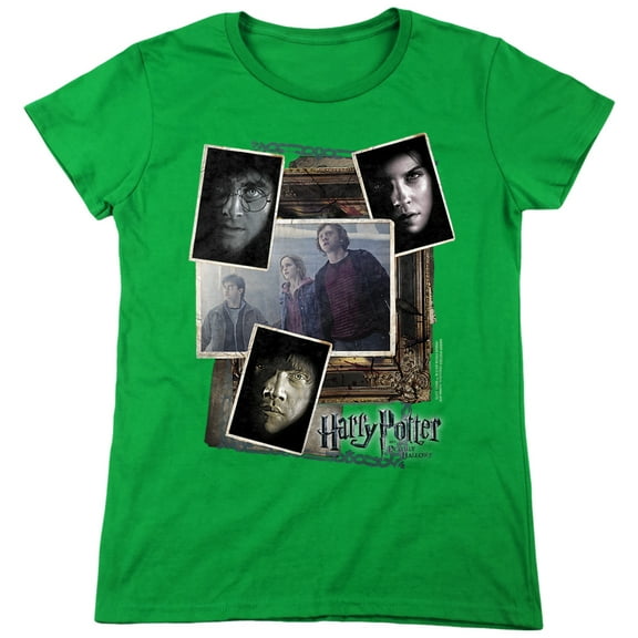 Harry Potter Trio Collage Women's T Shirt, Kelly Green, Medium