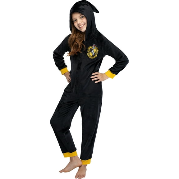 Harry Potter Kids' Hooded One-Piece Hogwarts Houses Pajama Union Suit - Ravenclaw Hufflepuff Slytherin Gryffindor