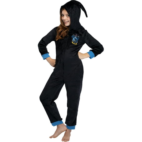 Harry Potter Kids' Hooded One-Piece Hogwarts Houses Pajama Union Suit - Ravenclaw Hufflepuff Slytherin Gryffindor