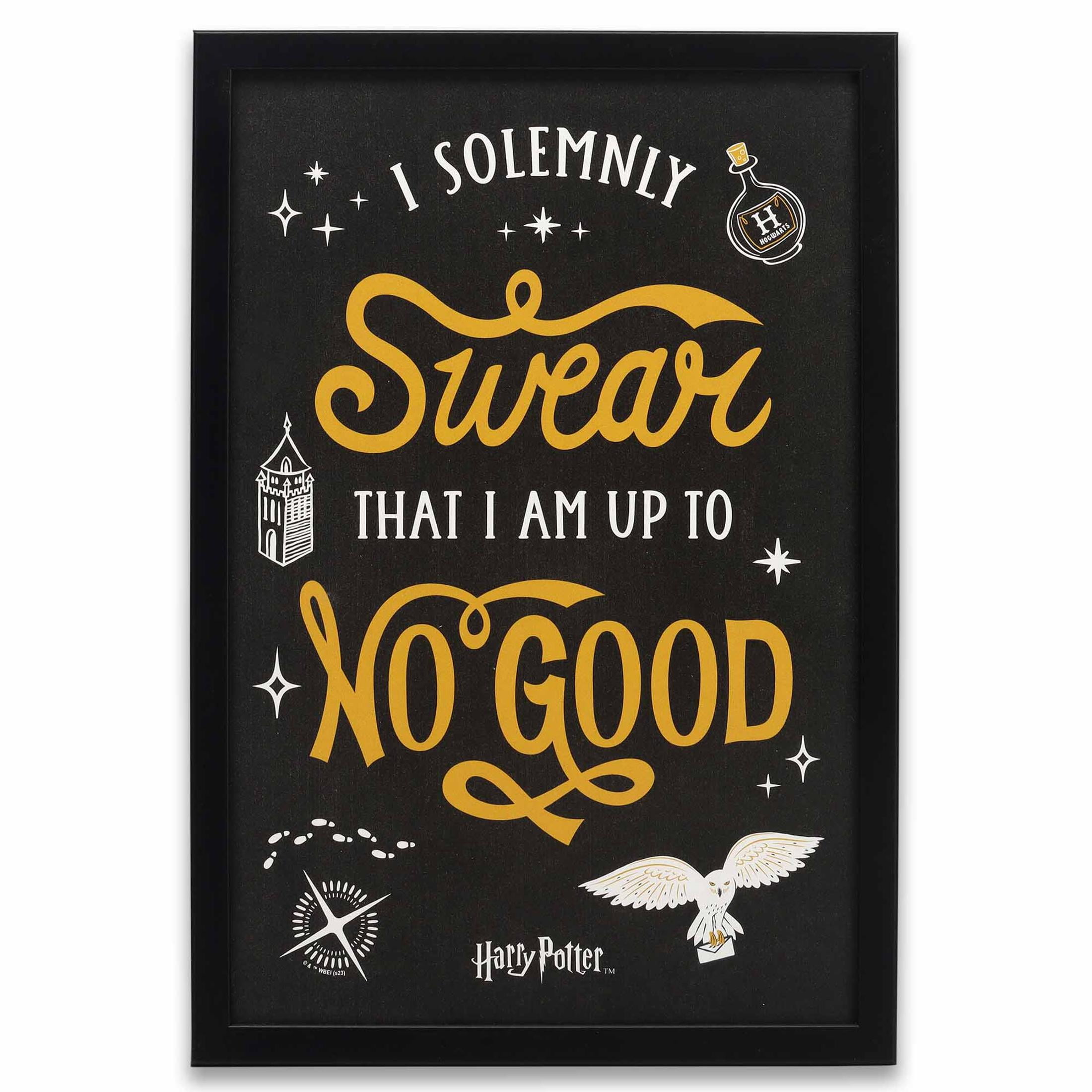 Harry Potter Up to No Good Signature Symbols Framed Wood Wall Decor for Man Cave, Movie Room, or Game Room