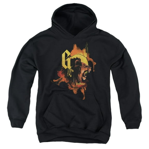 Harry Potter Urban Elegance Gryffindor Lion Kids Pull-Over Hoodie (X-Large) for Youth Boys and Girls, Black