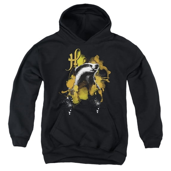 Harry Potter Urban Elegance Hufflepuff Badger Kids Pull-Over Hoodie (Small) for Youth Boys and Girls, Black
