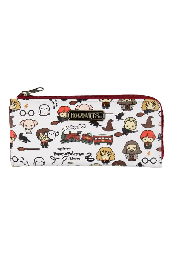 Harry Potter Wallet Allover Chibi Character Zip Closure Faux Leather Wallet