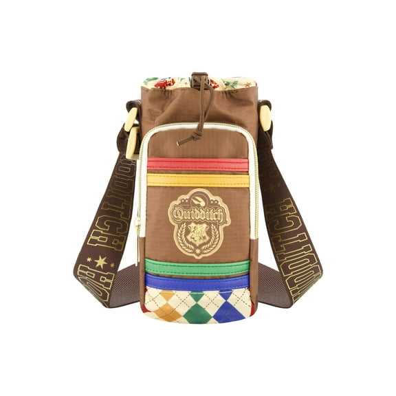 Harry Potter Water Bottle Holder, Hogwarts Quidditch Crossbody Sling Carrier Bag with Adjustable Shoulder Strap, 25 oz, Multi