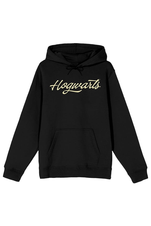 Harry Potter Winged Pigs Hogwarts Crest Long Sleeve Adult Black Hooded Sweatshirt-Medium
