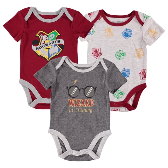 Harry Potter Baby Boys’ Short Sleeve Bodysuit Multipack Gift For Baby Girl or Boy Baby Clothes (Burgandy/Grey/White, 3-6 Months)