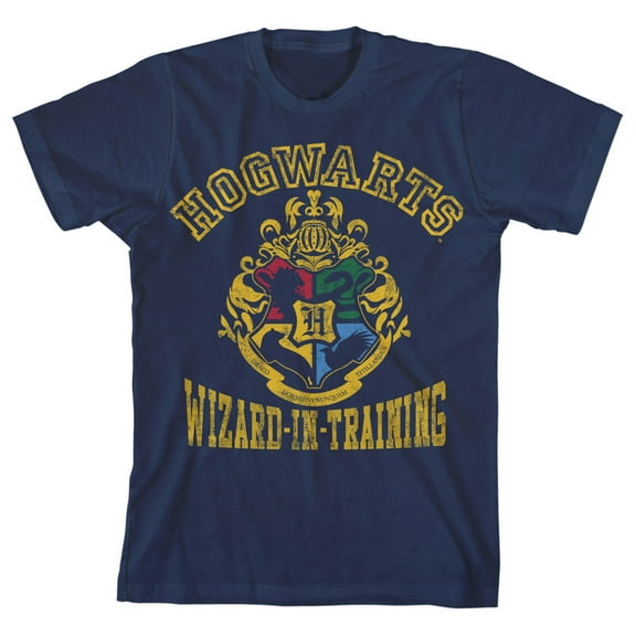 Harry Potter Wizard-in-Training Hogwarts Crest Boy's Navy Blue Tee-M