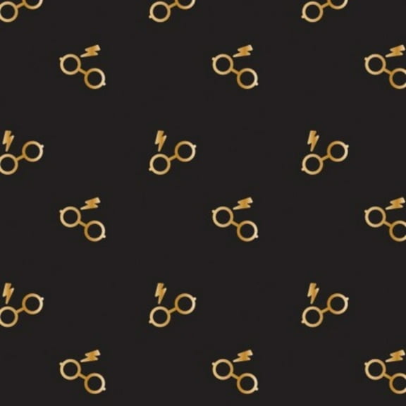 Harry Potter Wizarding World Glasses And Bolts Metallic Cotton Fabric (1 yard)