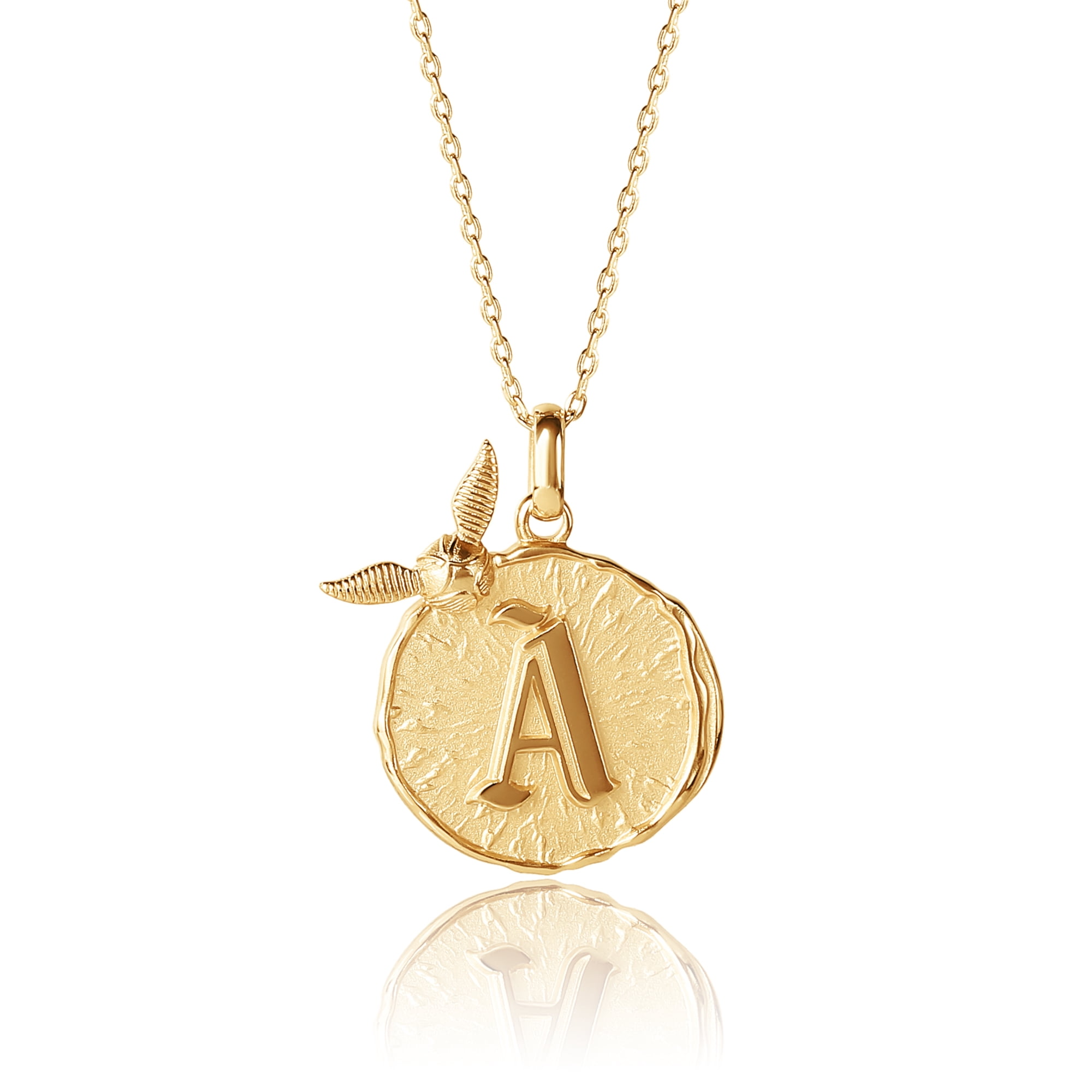 Harry Potter Wizarding World Golden Snitch Initial A Gold Plated Pendant Necklace, 18"
