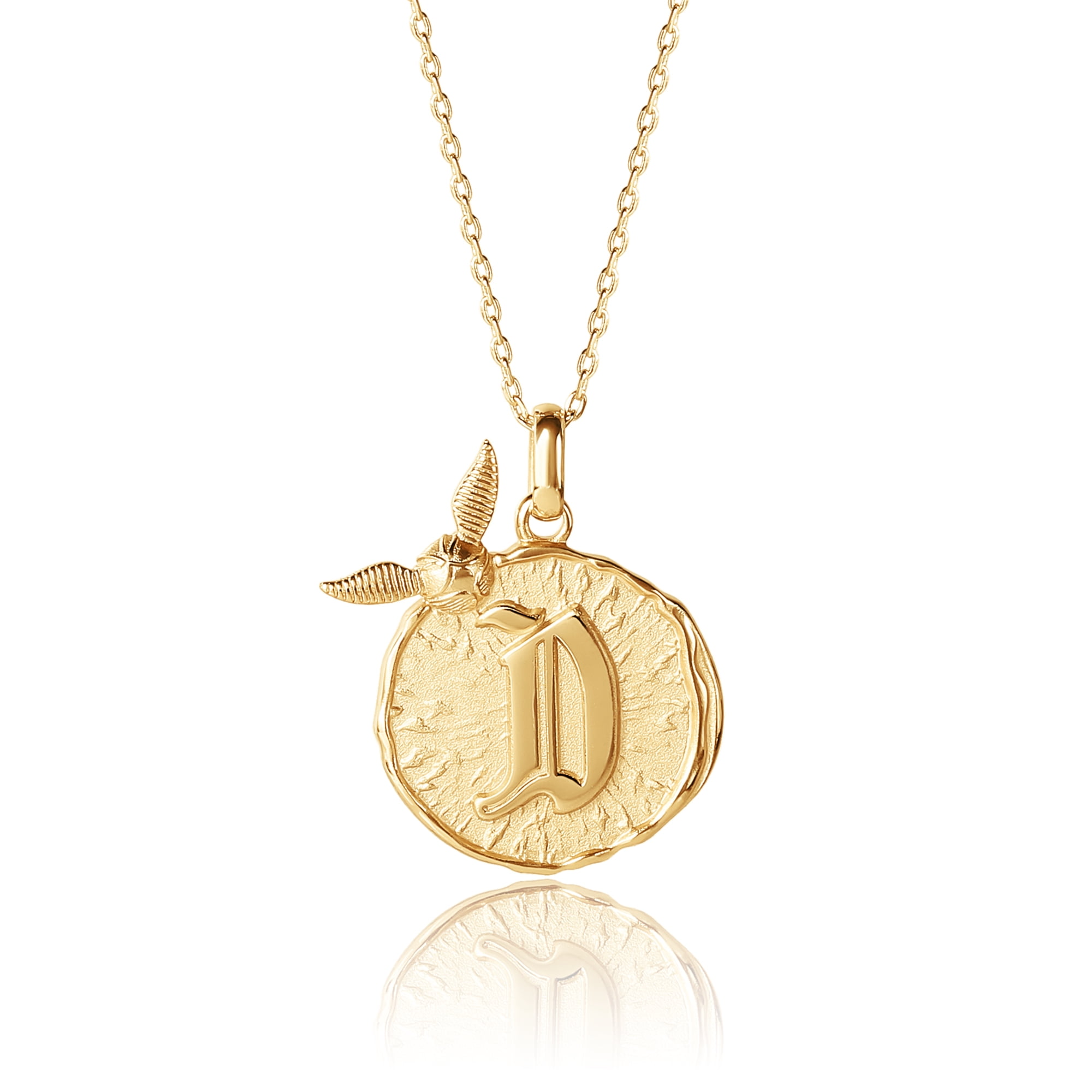 Harry Potter Wizarding World Golden Snitch Initial D Gold Plated Pendant Necklace, 18"