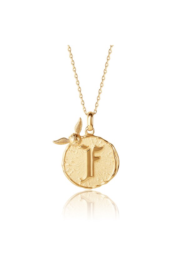 Wizarding World Golden Snitch Initial F Gold Plated Pendant Necklace, 18"