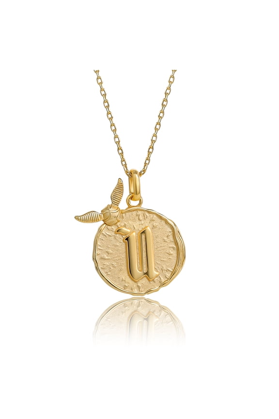 Wizarding World Golden Snitch Initial U Gold Plated Pendant Necklace, 18"