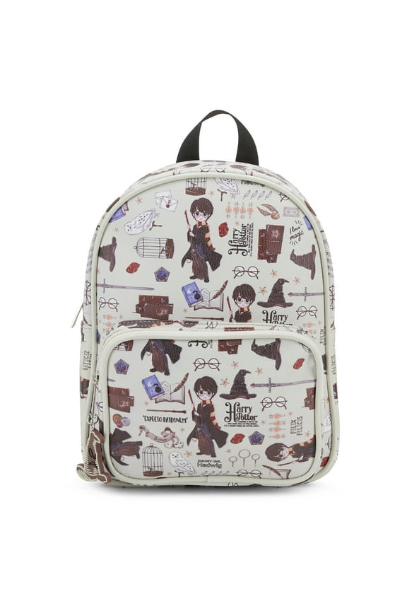 Wizarding World Magic Mini Purse Backpack with Hogwarts Allover Icon Print, 10.5 Inches, Adjustable Straps, Faux Leather