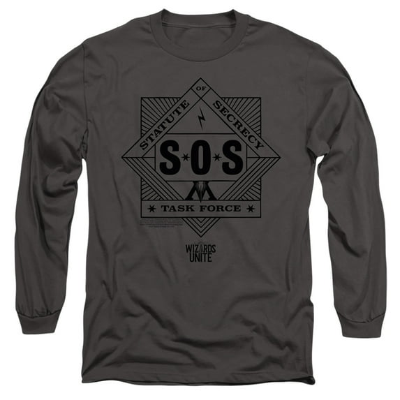 Harry Potter Wizards Unite Sos Task Force Long Sleeve Adult 18/1 T-Shirt Charcoal