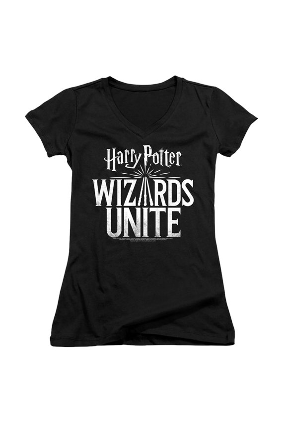Harry Potter Wizards Unite Wizards Unite Logo Junior Women's T-Shirt V-Neck Black
