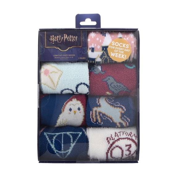 Harry Potter Women's 7-Pack Box Set Low Cut Cozy Socks, Shoe Size 4-10