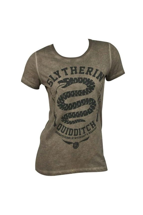 Women's Green Oil Washed Slytherin Quidditch T-Shirt-Large
