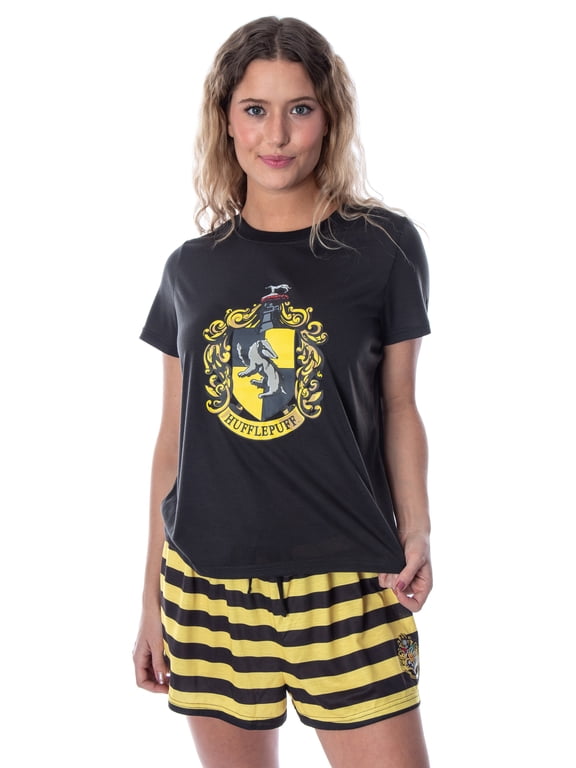 Harry Potter Women's Hogwarts Castle Crest 2 Piece Pajama Short Set Sleepwear Slytherin Hufflepuff Gryffindor Ravenclaw