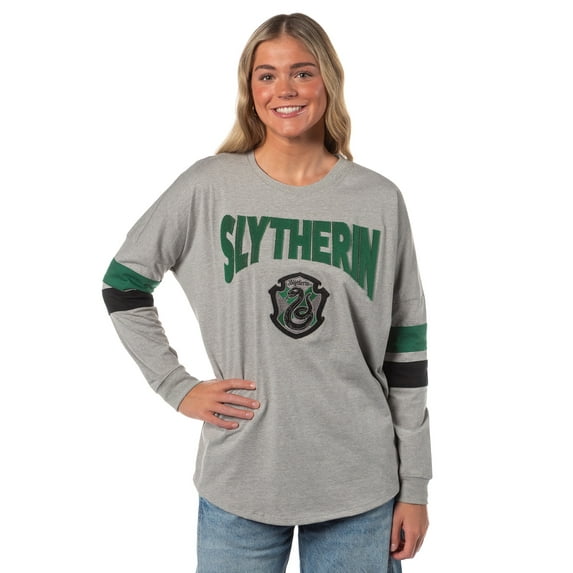 Harry Potter Slytherin Lightweight Embroidered Varsity Jersey Pullover Long Sleeve Tops For Women