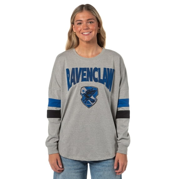 Harry Potter Ravenclaw Lightweight Embroidered Varsity Jersey Pullover Long Sleeve Tops For Women