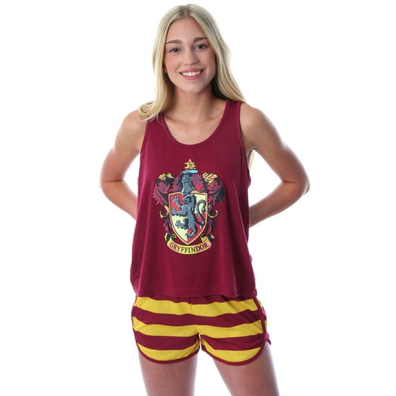 Harry Potter Women's Hogwarts House Crest 2 PC Tank Top Shorts Pajama Set - Gryffindor Slytherin Hufflepuff Ravenclaw