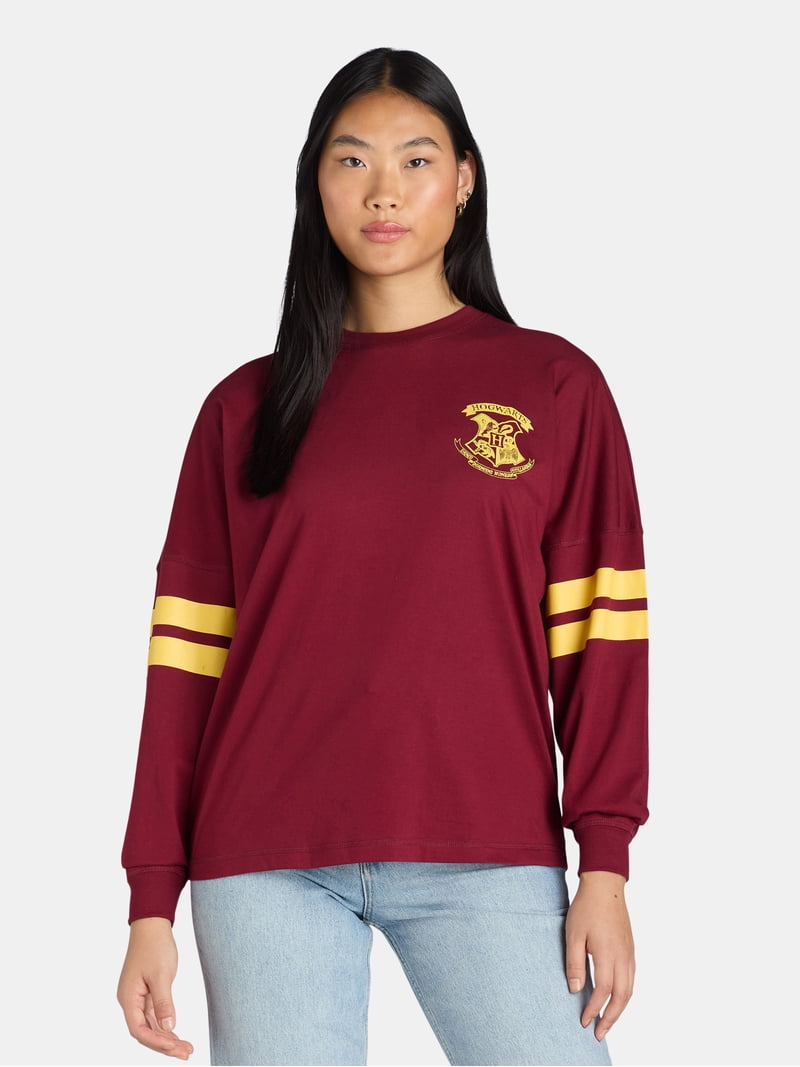 Harry Potter Juniors Hogwarts Varsity Graphic Tee with Long