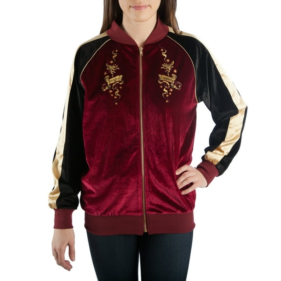 Harry Potter Women's Magical Creatures Bomber Velour Zip-Up Jacket-Large