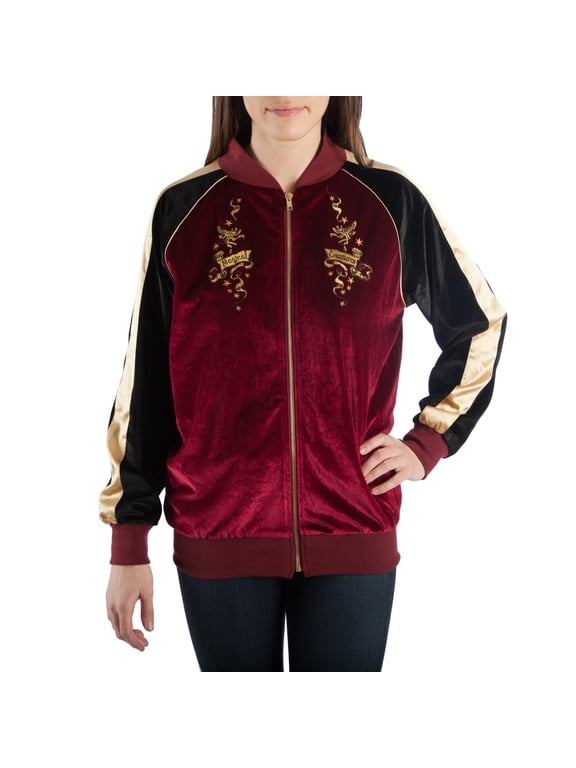 Harry Potter Women's Magical Creatures Bomber Velour Zip-Up Jacket-Large