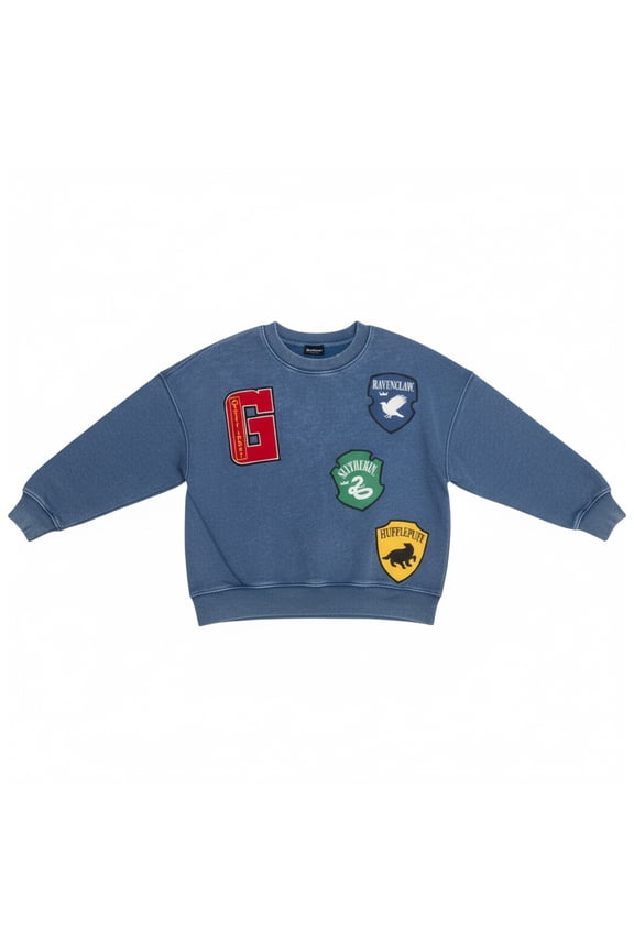 , Women's & Young Women's Graphic Crewneck Sweatshirt with Patches, Sizes XXS-2XL
