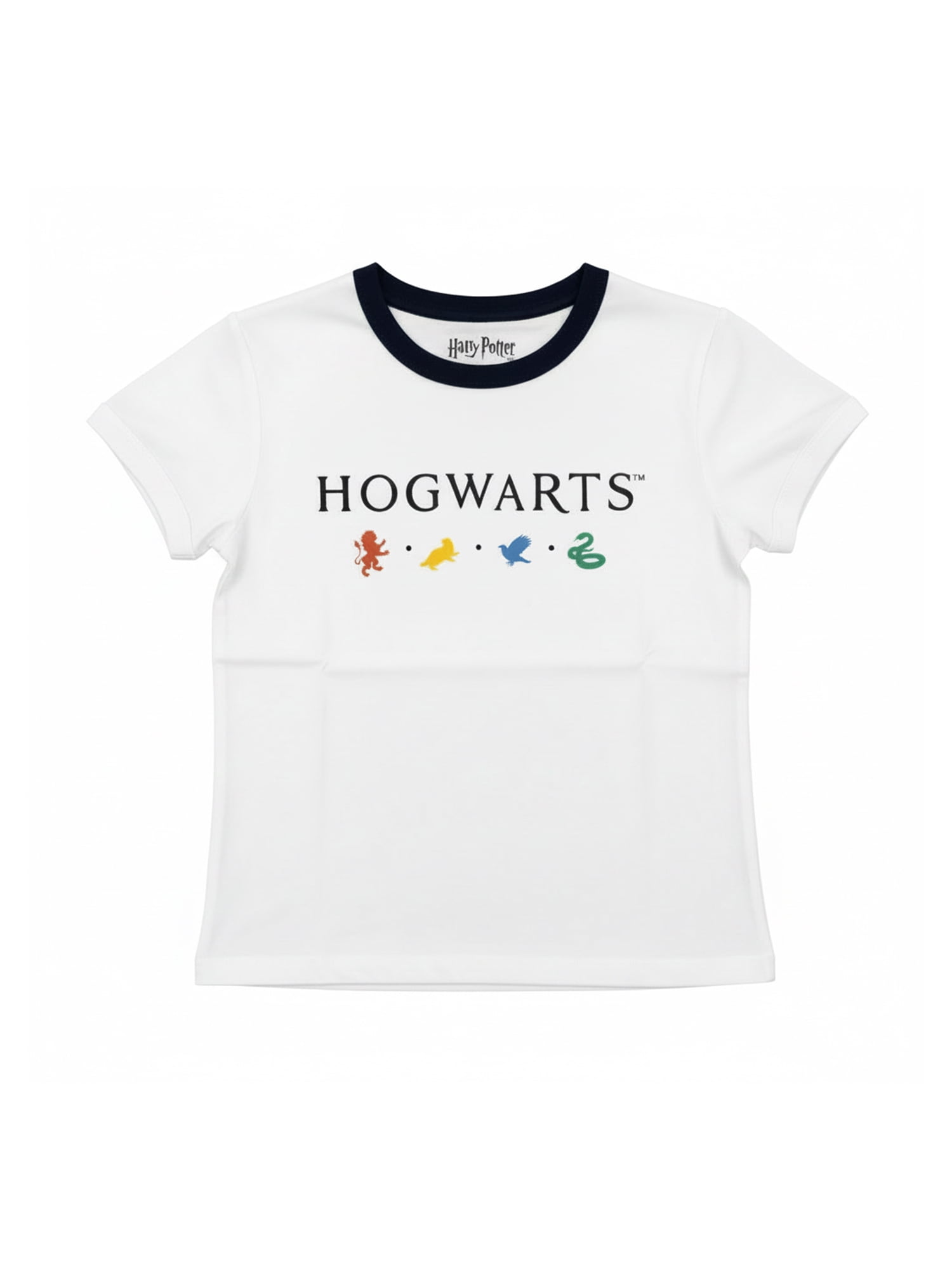 Harry Potter, Women's & Young Women's Graphic Short Sleeve Baby Tee, Hogwarts Mascots, Sizes XXS-2XL
