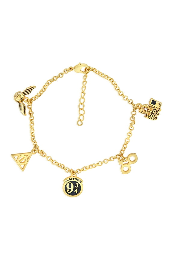 Womens Gold Plated Charm Bracelet, Platform 9 3/4 - 7''