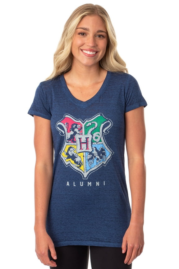 Harry Potter Womens' Hogwarts Crest Alumni V-Neck Burnout T-Shirt