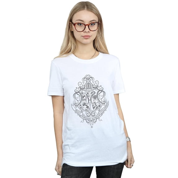 Harry Potter Womens Hogwarts Draco Dormiens Crest Cotton Boyfriend T-Shirt