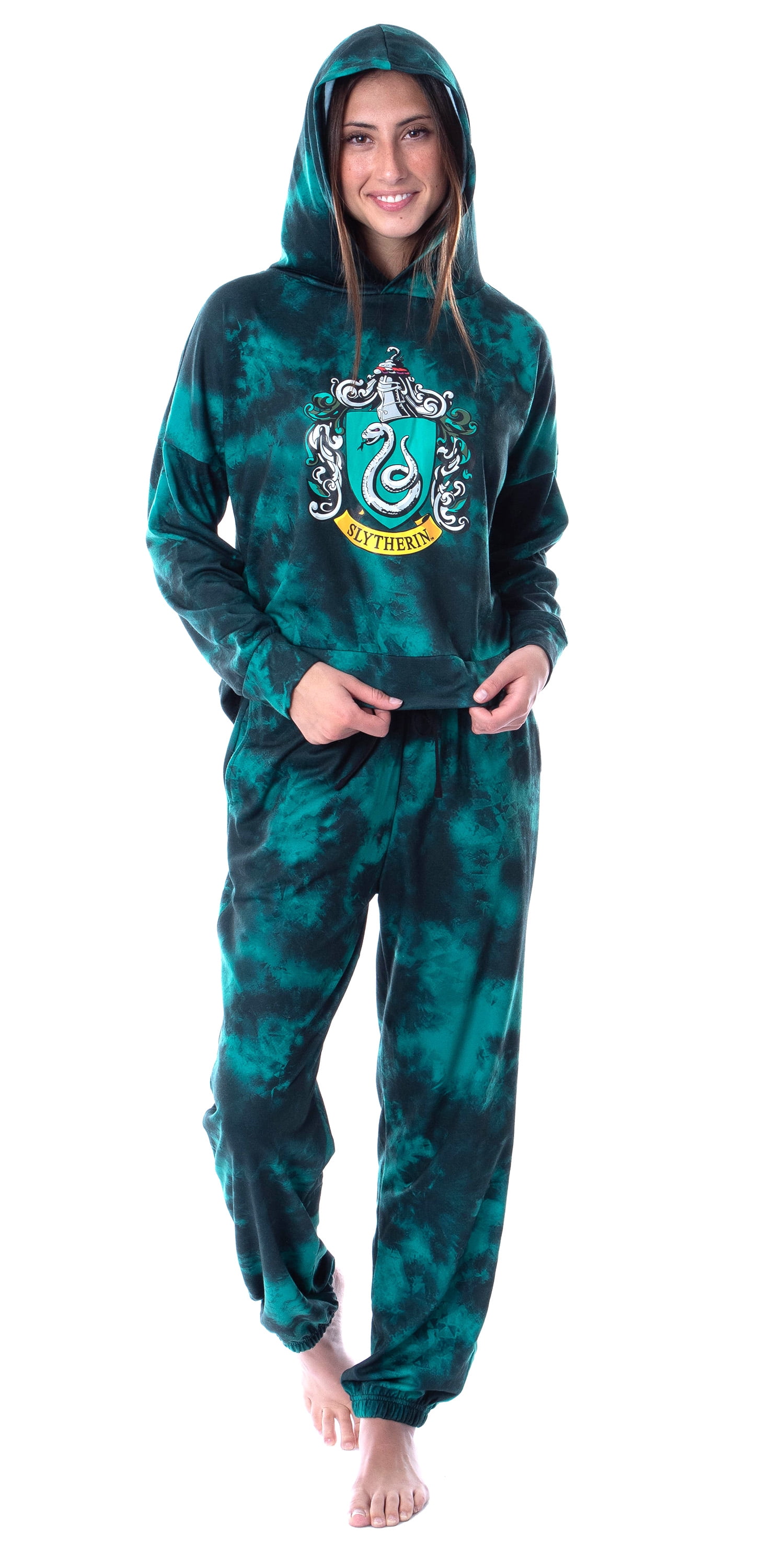 Harry Potter Womens' Hogwarts Houses Tie Dye Hooded Jogger Set-Slytherin  (XS) 