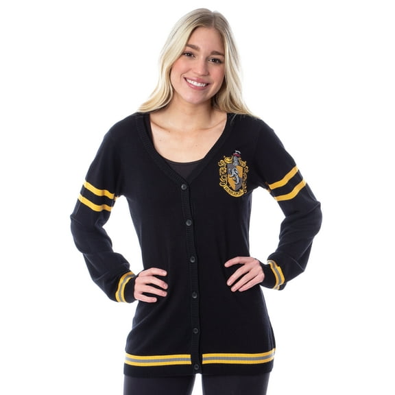 Harry Potter Womens Hufflepuff House Open Front Cardigan Juniors Knit Sweater