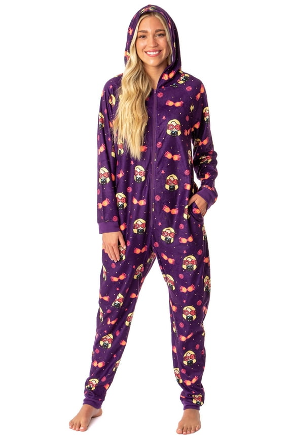 Harry Potter Womens' Luna Lovegood Chibi Footless Sleep Hooded One-Piece Union Suit Pajama Lounge