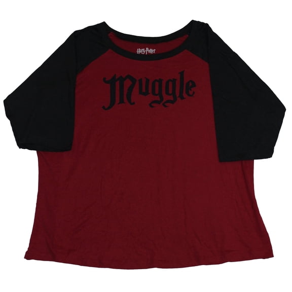 Harry Potter Womens Ragland Style T-Shirt - Black Print Muggle mage