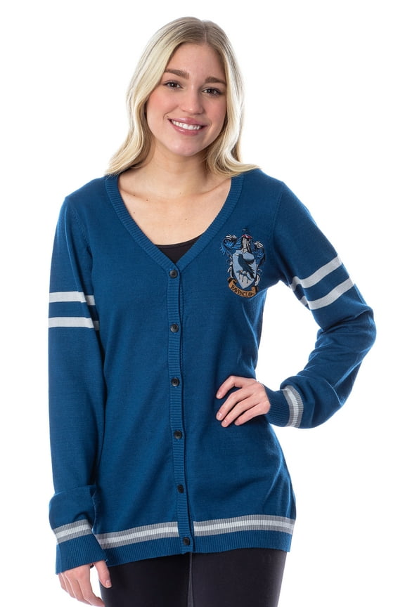Harry Potter Womens Ravenclaw House Open Front Cardigan Juniors Knit Sweater