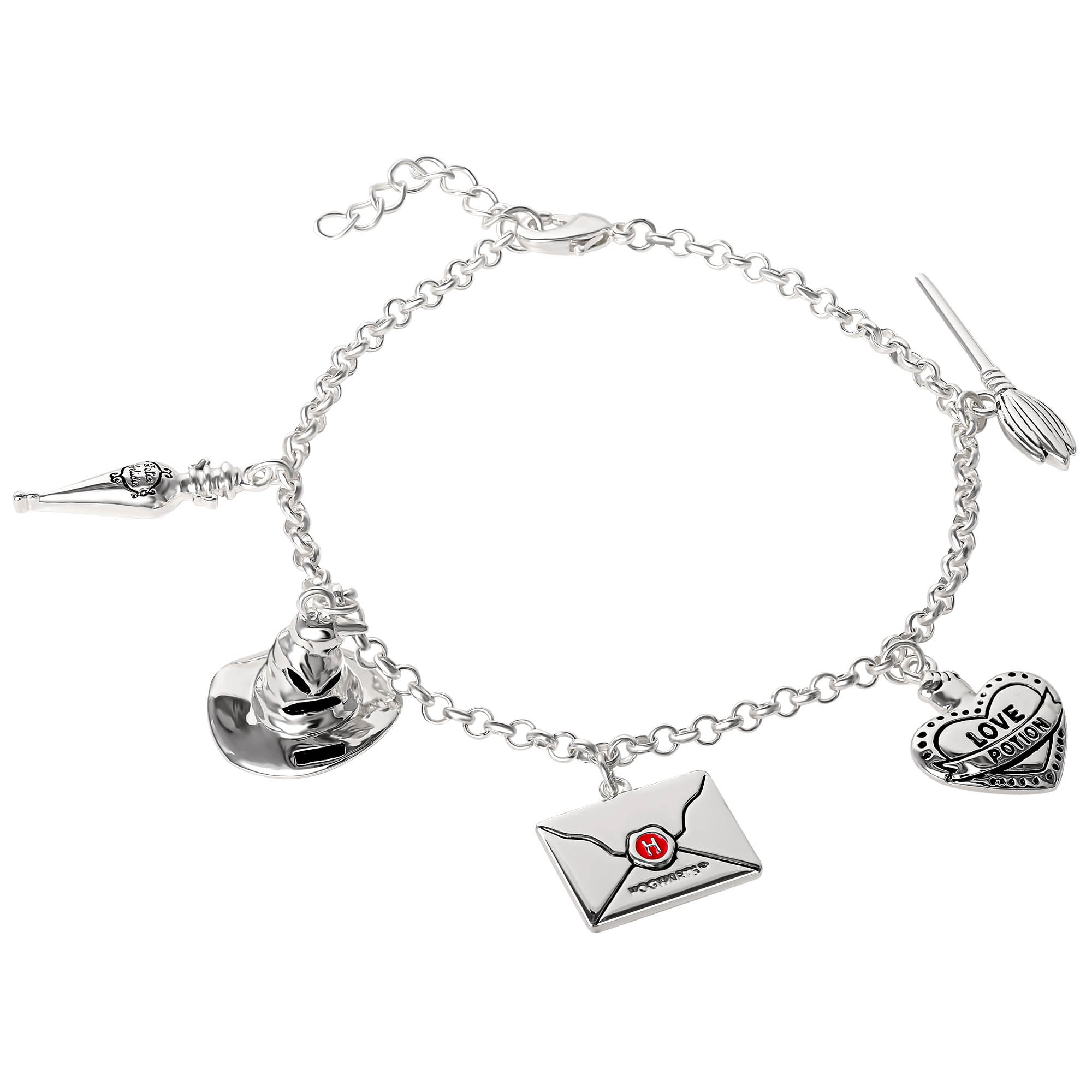 Harry Potter Womens Silver Plated Charm Bracelet, Love Potion - 7''