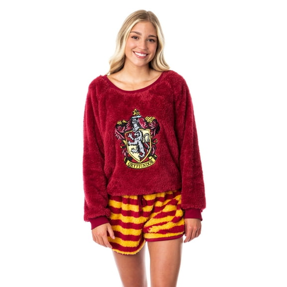Harry Potter Womens' Sweater and Shorts Sleep Pajama Set-All Houses