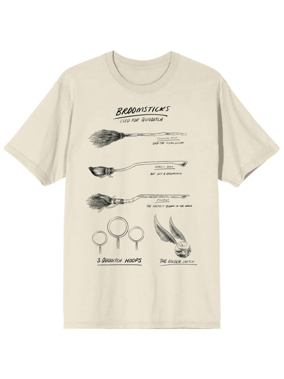 Harry Potter World Quidditch Brooms Men's Beige Graphic Tee-XL