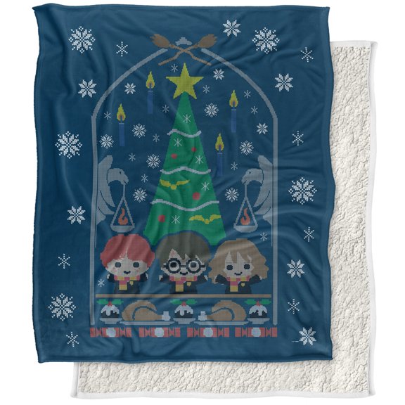 Harry Potter and The Deathly Hallows Part 2 Blanket, 50'x60' Great Hall Feast Silky Touch Sherpa Back Super Soft Throw Blanket