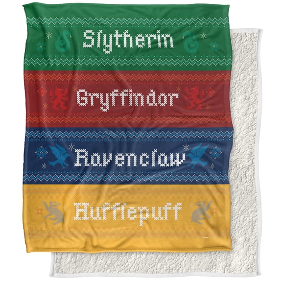Harry Potter and The Deathly Hallows Part 2 Blanket, 50'x60' House Crest Silky Touch Sherpa Back Super Soft Throw Blanket