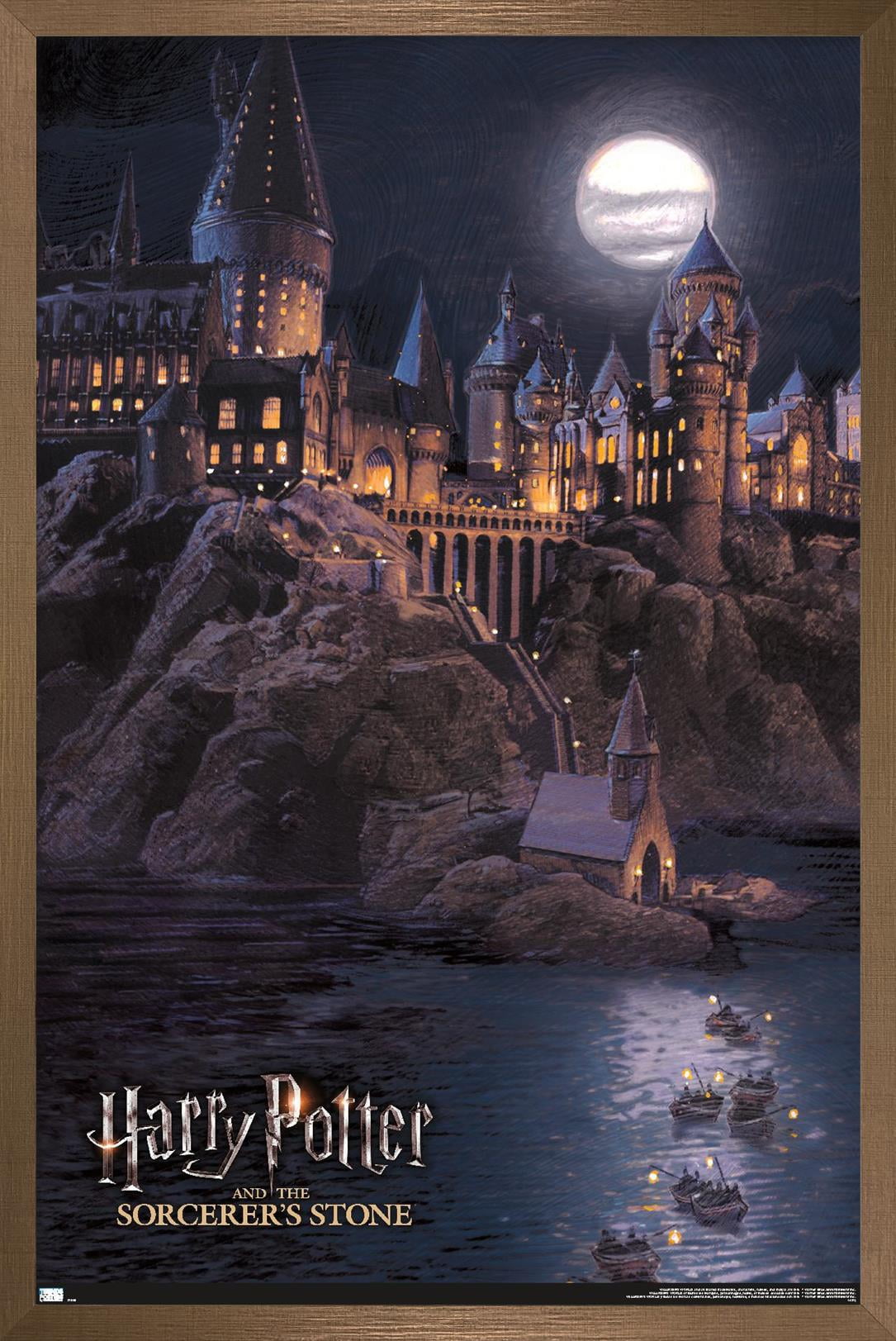 Harry Potter and the Sorcerer's Stone - Hogwarts at Night Wall Poster, 14.725" x 22.375", Framed