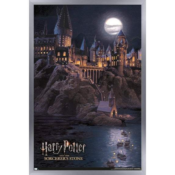 Harry Potter and the Sorcerer's Stone - Hogwarts at Night Wall Poster, 14.725" x 22.375", Framed
