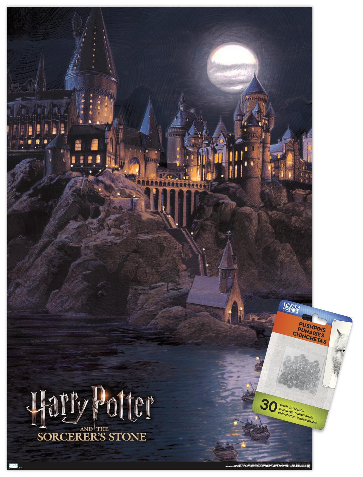 Harry Potter and the Sorcerer's Stone - Hogwarts at Night Wall Poster with Pushpins, 14.725" x 22.375"